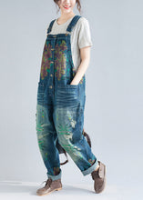 Load image into Gallery viewer, Women Blue Pockets Patchwork Print Denim Jumpsuit Spring