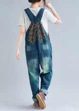 Load image into Gallery viewer, Women Blue Pockets Patchwork Print Denim Jumpsuit Spring