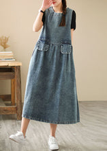 Load image into Gallery viewer, Women Blue Pockets Wrinkled Patchwork Denim Dresses Summer