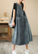 Load image into Gallery viewer, Women Blue Pockets Wrinkled Patchwork Denim Dresses Summer