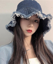 Load image into Gallery viewer, Women Blue Tassel Denim Holiday Bucket Hat