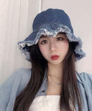 Load image into Gallery viewer, Women Blue Tassel Denim Holiday Bucket Hat