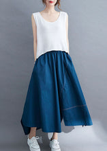 Load image into Gallery viewer, Women Blue Wrinkled Asymmetrical Patchwork Cotton Skirts Summer