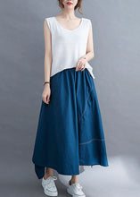 Load image into Gallery viewer, Women Blue Wrinkled Asymmetrical Patchwork Cotton Skirts Summer