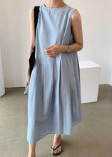 Load image into Gallery viewer, Women Blue Wrinkled Button Patchwork Wear On Both Sides Cotton Dresses Sleeveless