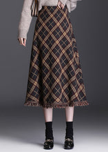 Load image into Gallery viewer, Women Brown Tasseled Plaid Knit Skirts Winter