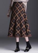 Load image into Gallery viewer, Women Brown Tasseled Plaid Knit Skirts Winter