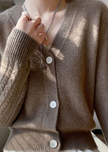 Load image into Gallery viewer, Women Camel V Neck Patchwork Wool Cardigans Coat Spring