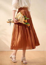 Load image into Gallery viewer, Women Caramel Wrinkled Patchwork Silk Skirts Summer