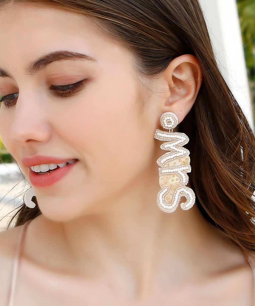 Women Champagne Rice Ball Graphic Sequins Graphic Drop Earrings