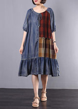 Load image into Gallery viewer, Women Cotton Tunics Indian Vintage Plaid Spliced Denim A-Line Dress