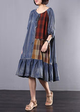 Load image into Gallery viewer, Women Cotton Tunics Indian Vintage Plaid Spliced Denim A-Line Dress