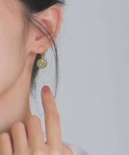 Load image into Gallery viewer, Women Cyan Sterling Silver Overgild 14K Gold Jade Drop Earrings