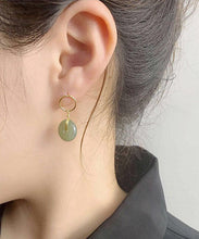 Load image into Gallery viewer, Women Cyan Sterling Silver Overgild 14K Gold Jade Drop Earrings