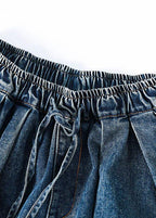 Women Denim Drawstring Pocket Wide Leg Jeans