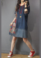 Women Denim Patchwork Cotton Dress Print Summer Long Dress