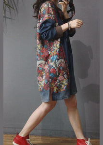 Women Denim Patchwork Cotton Dress Print Summer Long Dress