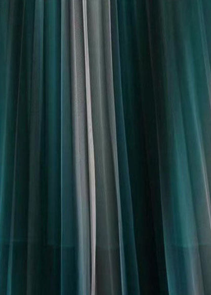 Women Gradient Color Wrinkled Elastic Waist Tulle Skirts Summer