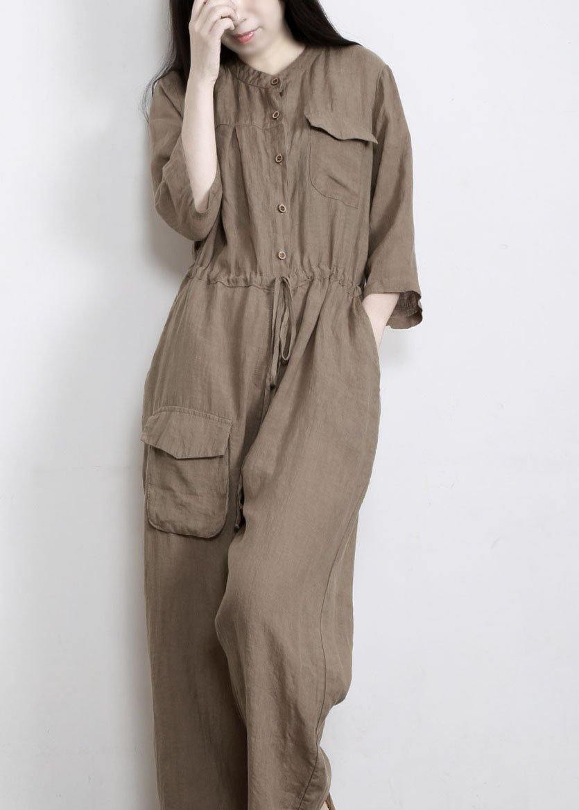 Women Gray drawstring Outfits Rompers Linen