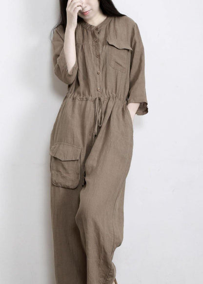 Women Gray drawstring Outfits Rompers Linen