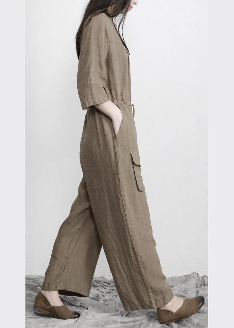 Women Gray drawstring Outfits Rompers Linen