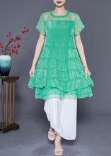 Load image into Gallery viewer, Women Green Hollow Out Patchwork Layered Design Tulle A Line Dress Summer