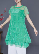 Load image into Gallery viewer, Women Green Hollow Out Patchwork Layered Design Tulle A Line Dress Summer