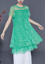 Load image into Gallery viewer, Women Green Hollow Out Patchwork Layered Design Tulle A Line Dress Summer