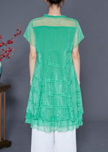 Load image into Gallery viewer, Women Green Hollow Out Patchwork Layered Design Tulle A Line Dress Summer