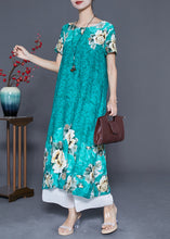 Load image into Gallery viewer, Women Green O-Neck Print Cotton Robe Dresses Summer