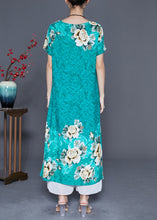 Load image into Gallery viewer, Women Green O-Neck Print Cotton Robe Dresses Summer