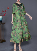 Load image into Gallery viewer, Women Green Oversized Print Exra Large Hem Silk Ankle Dress Summer