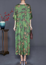 Load image into Gallery viewer, Women Green Oversized Print Exra Large Hem Silk Ankle Dress Summer