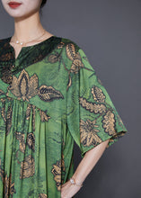 Load image into Gallery viewer, Women Green Oversized Print Exra Large Hem Silk Ankle Dress Summer