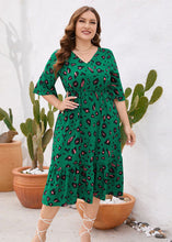 Load image into Gallery viewer, Women Green Ruffled Print Patchwork Cotton Dress Summer
