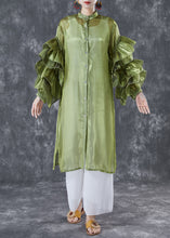 Load image into Gallery viewer, Women Green Stand Collar Patchwork Chiffon Holiday Dress Summer