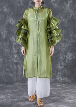 Load image into Gallery viewer, Women Green Stand Collar Patchwork Chiffon Holiday Dress Summer