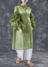 Load image into Gallery viewer, Women Green Stand Collar Patchwork Chiffon Holiday Dress Summer
