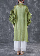 Load image into Gallery viewer, Women Green Stand Collar Patchwork Chiffon Holiday Dress Summer