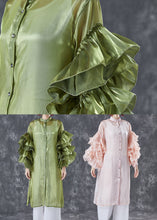 Load image into Gallery viewer, Women Green Stand Collar Patchwork Chiffon Holiday Dress Summer
