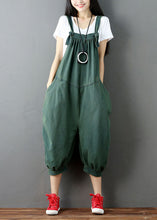 Load image into Gallery viewer, Women Green Wrinkled Patchwork Denim Jumpsuit Pants Summer