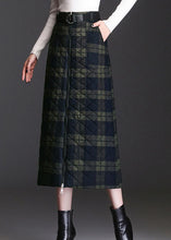 Load image into Gallery viewer, Women Green Zip Up Plaid Fine Cotton Filled Skirts Winter