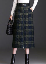 Load image into Gallery viewer, Women Green Zip Up Plaid Fine Cotton Filled Skirts Winter