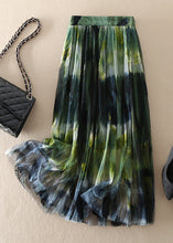 Load image into Gallery viewer, Women Green high waist Print Tulle Skirt Spring