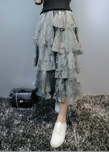 Load image into Gallery viewer, Women Grey Asymmetrical fashion Lace Skirt Spring