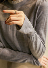 Load image into Gallery viewer, Women Grey Ruffled Patchwork Hollow Out Knit Shirts Spring