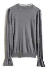 Load image into Gallery viewer, Women Grey Ruffled Patchwork Hollow Out Knit Shirts Spring
