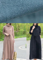 Women High Neck Drawstring Spring Tunics Design Pink Robe Dress