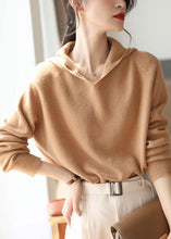Load image into Gallery viewer, Women Khaki Hooded Oversized Wool Knit Sweater Tops Spring