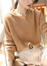 Load image into Gallery viewer, Women Khaki Hooded Oversized Wool Knit Sweater Tops Spring
